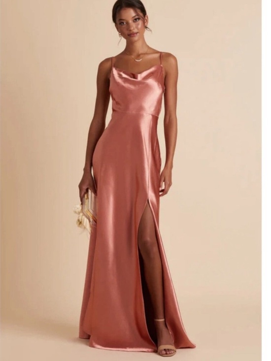 Birdy Grey Dresses & Skirts - Birdy Grey Lisa Long Dress Sz XS Terracotta Shiny Satin Maxi Bridesmaid